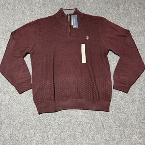 NWT U.S. Polo Assn. Men's XL 1/4 Zip Cable Knit Sweater Maroon Pullover Standard